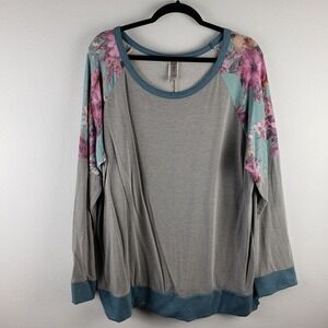 Honeyme Women's Size XXL‎ Floral Colorblock Crewneck Sweatshirt Gray Lightweight